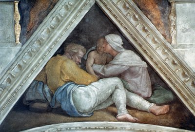 Plafond van de Sixtijnse Kapel: De voorouders van Christus (voor restauratie) door Michelangelo Buonarroti